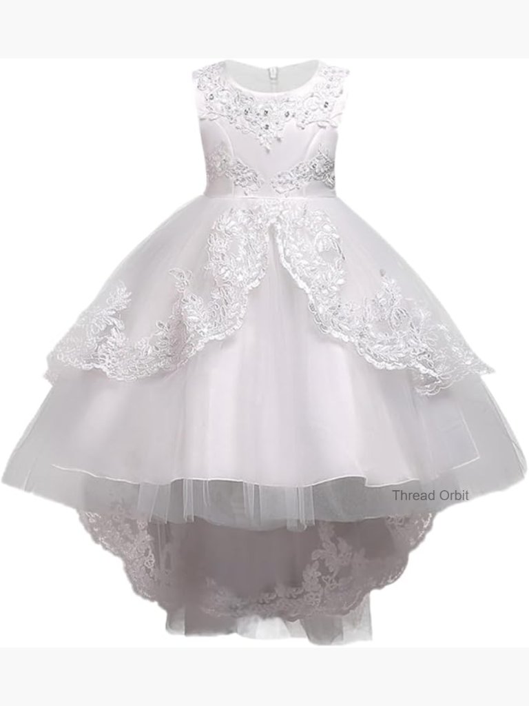 Formal Puffy Tulle Flower Girl Dress With Embroidery Lace Appliques